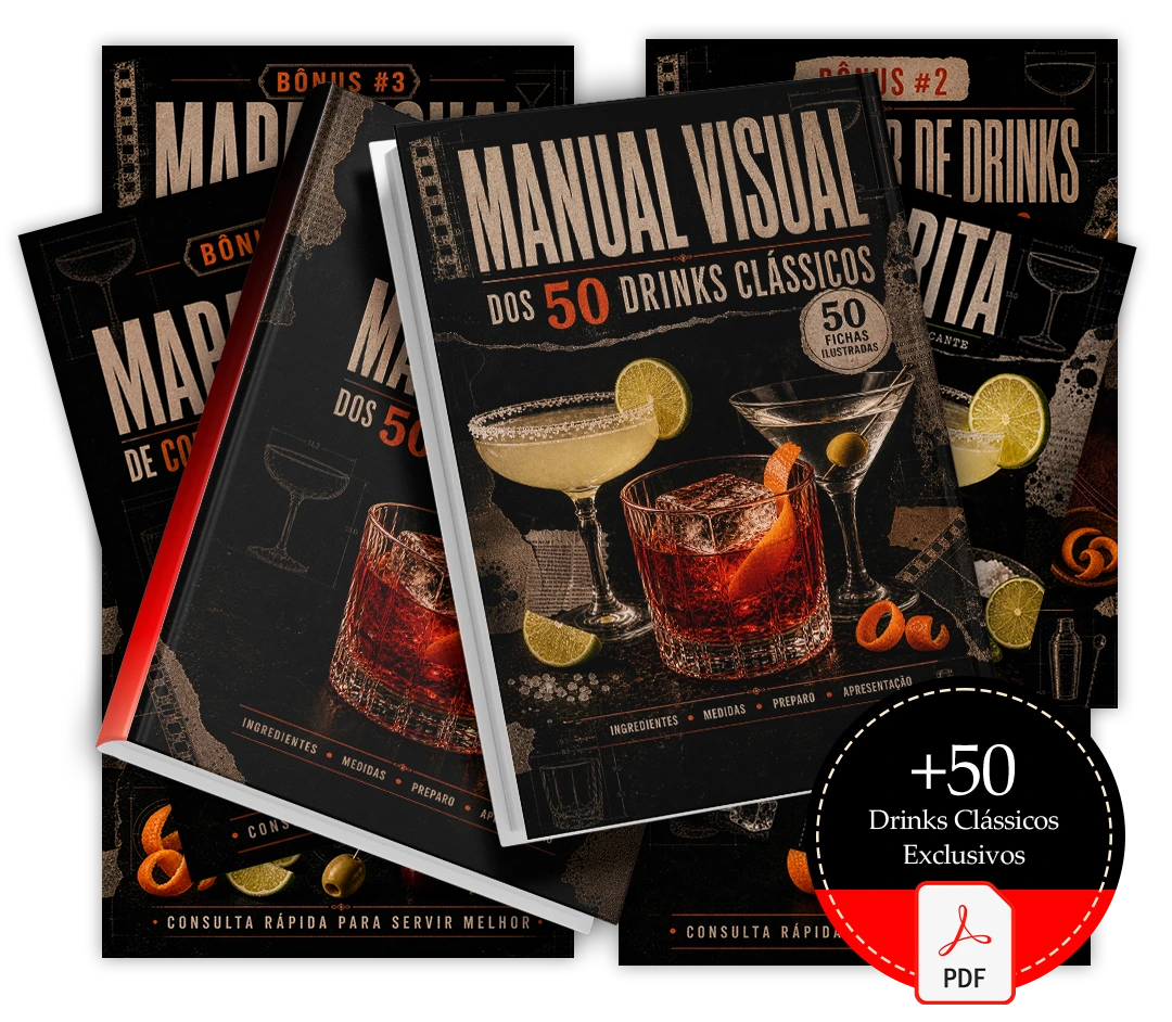 Mockup do Manual Visual dos 50 Drinks Clássicos