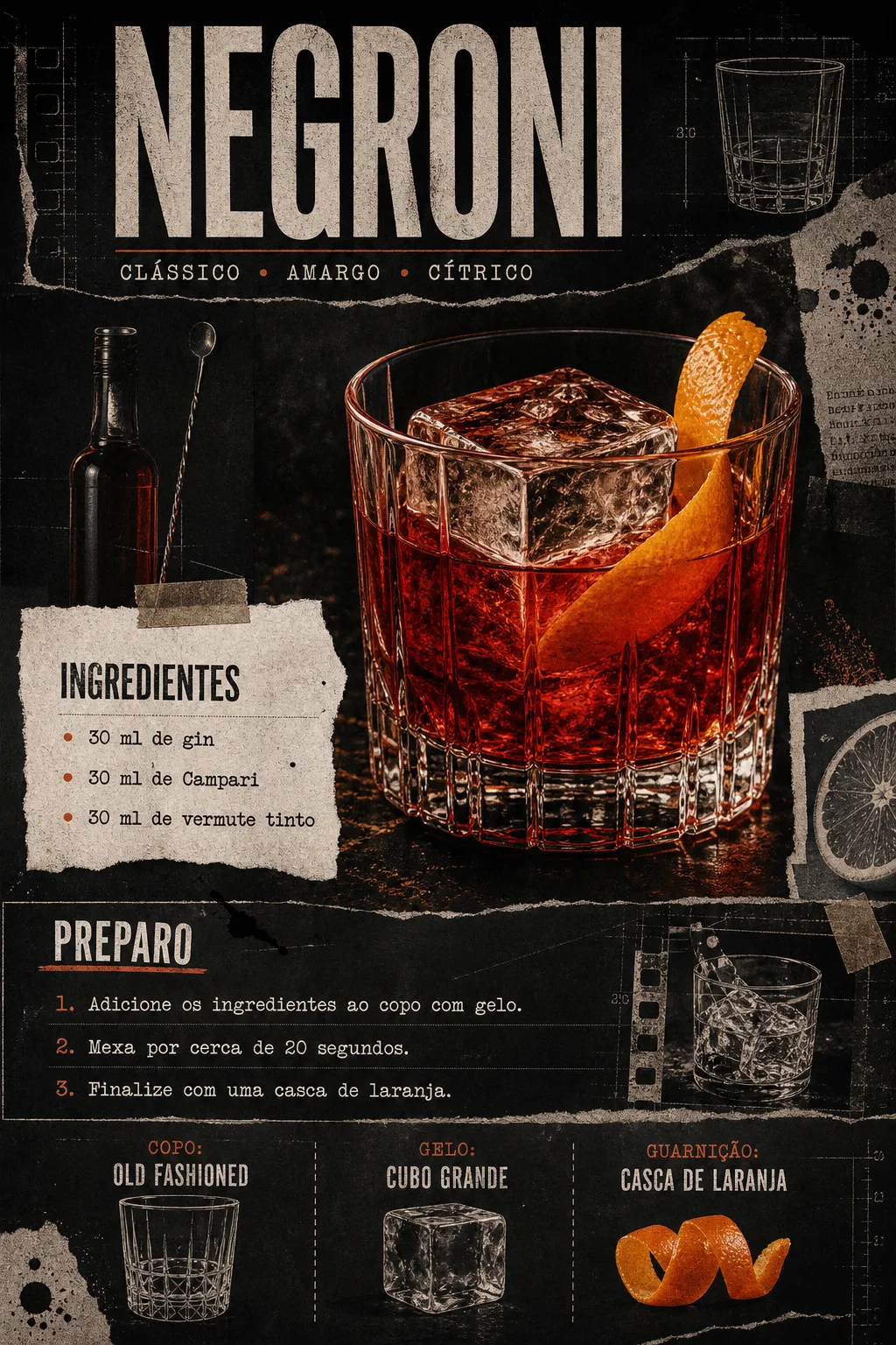 Ficha visual do drink Negroni