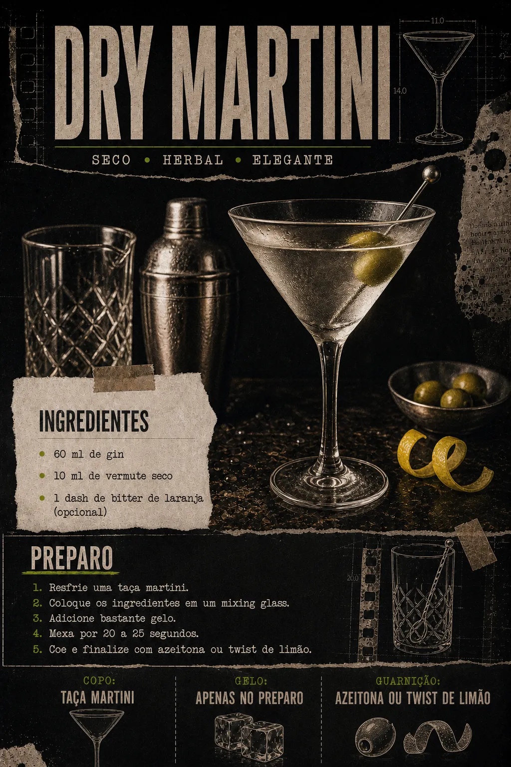Ficha visual do drink Dry Martini