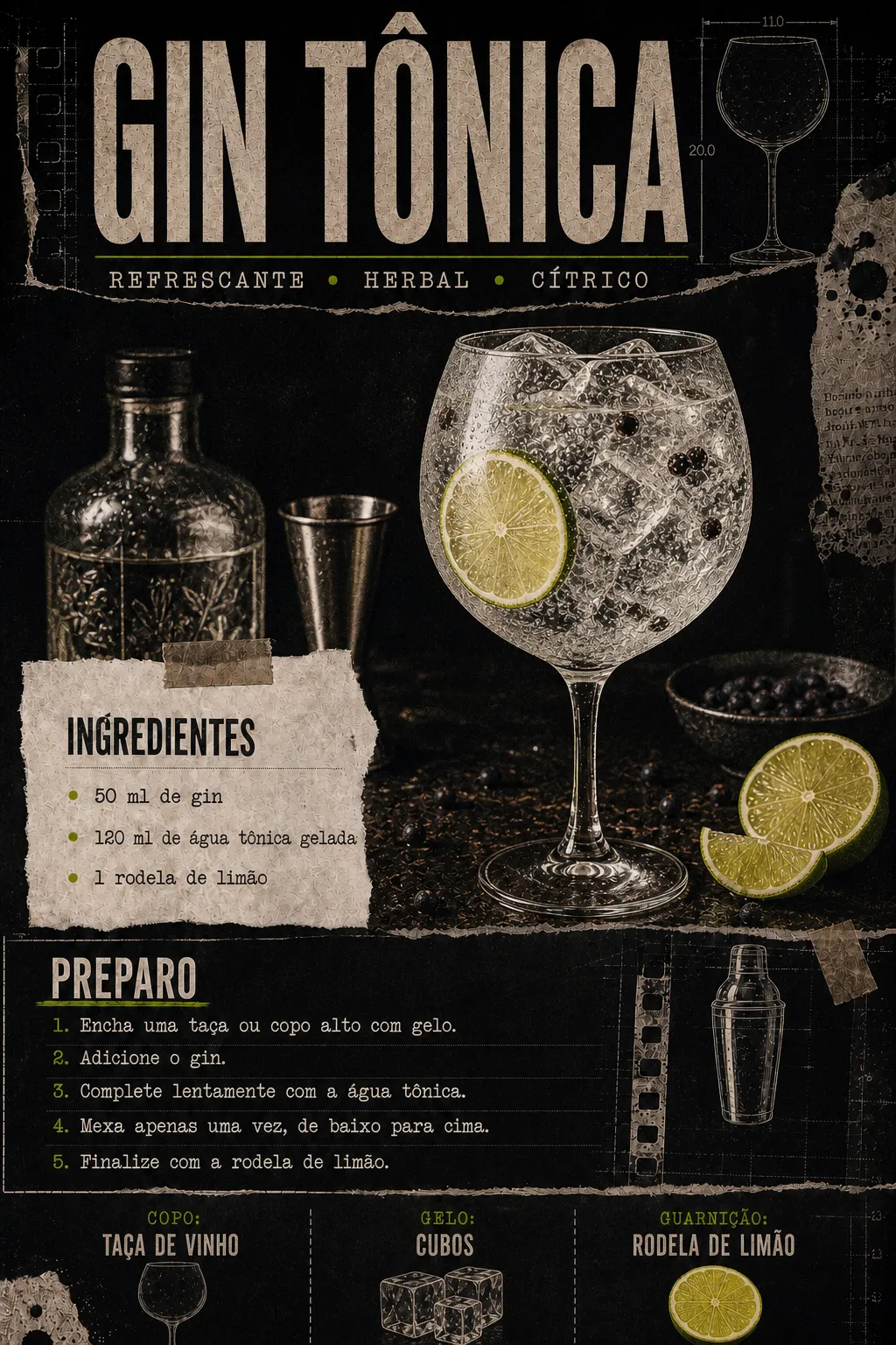 Ficha visual do drink Gin Tônica
