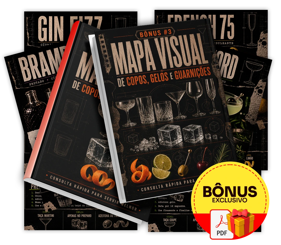 Mockup do bônus Mapa Visual de Copos, Gelos e Guarnições
